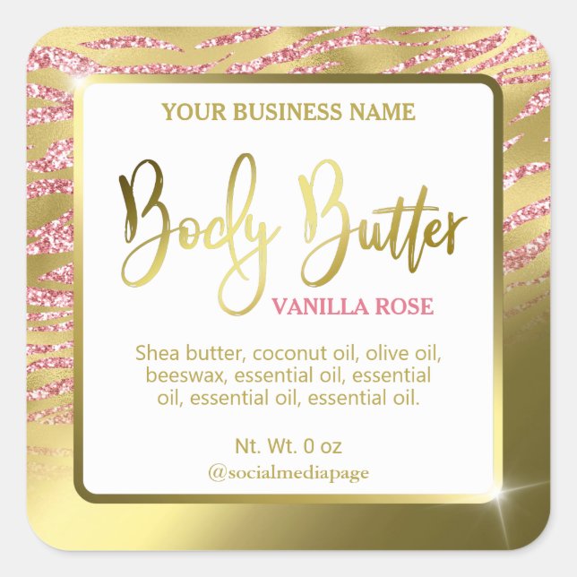 Luxury White Gold Zebra Print Body Butter Labels (Front)