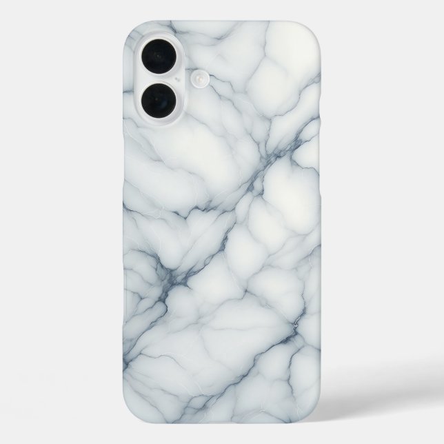 Luxury White Marble Case - Elegant Blue & Grey  (Back)