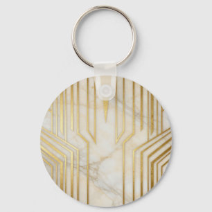Luxury White Marble Gold Geometric Pattern Key Ring