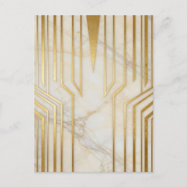 Luxury White Marble Gold Geometric Pattern Postcard (Front)