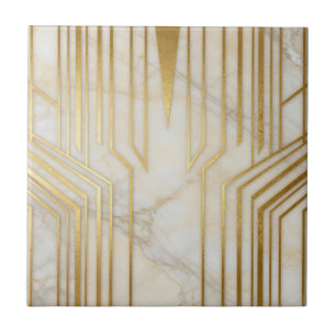 Luxury White Marble Gold Geometric Pattern Tile