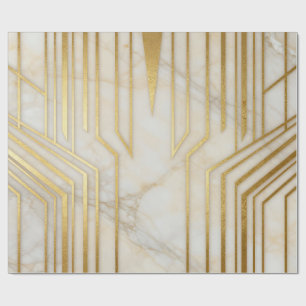 Luxury White Marble Gold Geometric Pattern Wrapping Paper