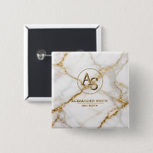 Luxury White Marble Gold Monogram Real Estate 15 Cm Square Badge