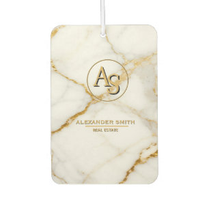 Luxury White Marble Gold Monogram Real Estate Car Air Freshener