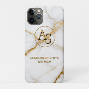 Luxury White Marble Gold Monogram Real Estate Case-Mate iPhone Case