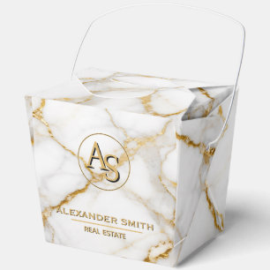 Luxury White Marble Gold Monogram Real Estate Favour Box