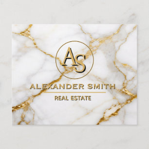 Luxury White Marble Gold Monogram Real Estate  Flyer