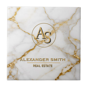 Luxury White Marble Gold Monogram Real Estate  Tile