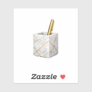 Luxury White Marble Pen Holder Sticker Modern Gold