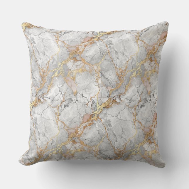 Luxury White Marble Stone & Gold Vein Pattern Cushion (Front)