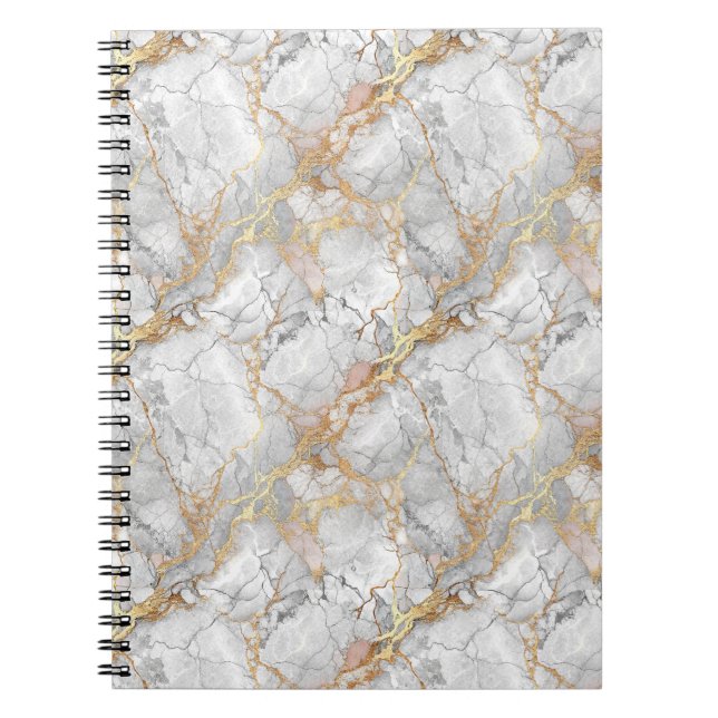 Luxury White Marble Stone & Gold Vein Pattern Notebook (Front)