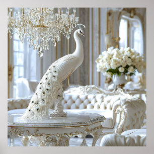 Luxury White Peacock Art Elegant Sculpture Style Poster