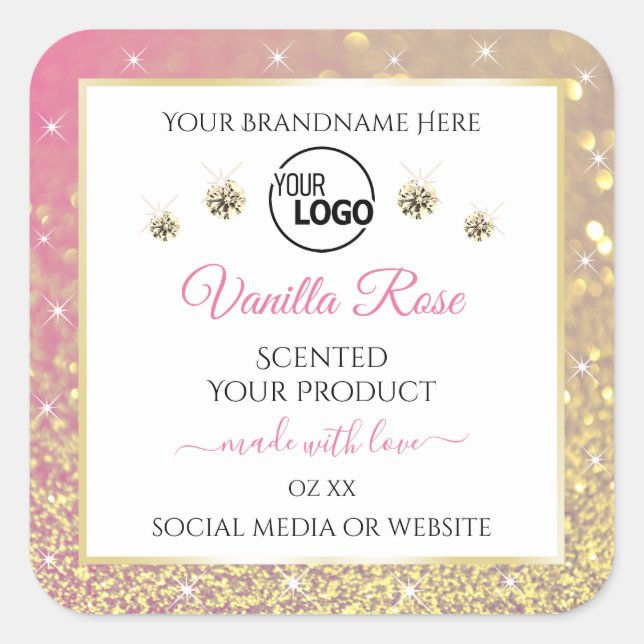 Luxury White Pink Gold Glitter Product Labels Logo (Front)