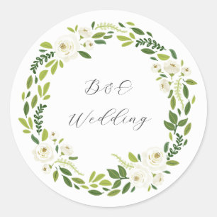 Luxury White Rose Floral Frame  Classic Round Sticker