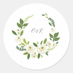Luxury White Rose Floral Frame Classic Round Sticker