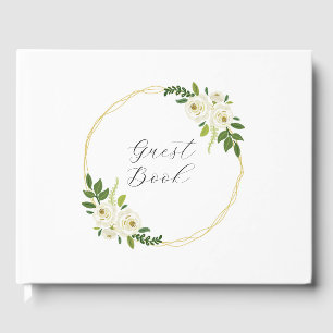 Luxury White Rose Floral Frame  Guest Book
