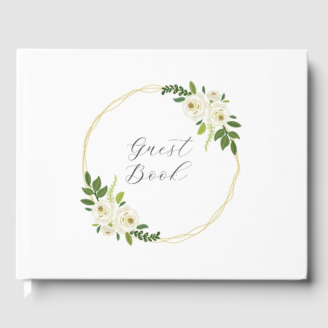 Luxury White Rose Floral Frame  Guest Book (Front)