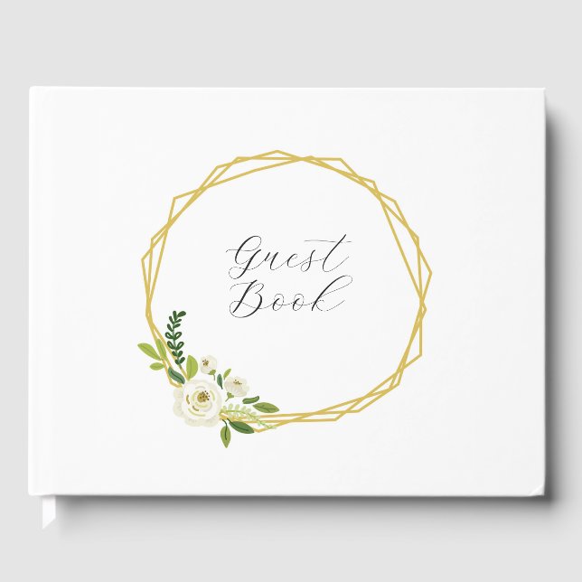 Luxury White Rose Floral Frame  Guest Book (Front)