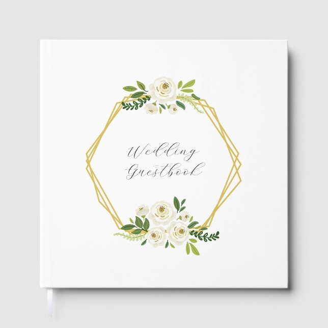 Luxury White Rose Floral Frame  Guest Book (Front)