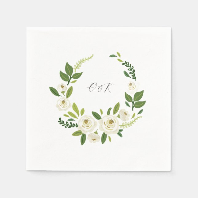 Luxury White Rose Floral Frame  Napkin (Front)