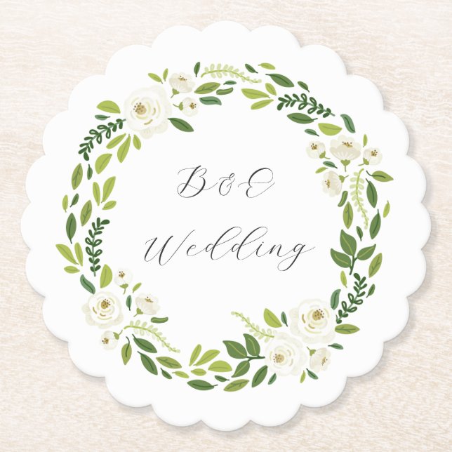 Luxury White Rose Floral Frame  Paper Coaster (Front)