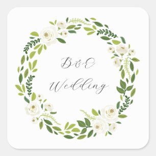 Luxury White Rose Floral Frame  Square Sticker