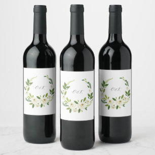 Luxury White Rose Floral Frame Wine Label