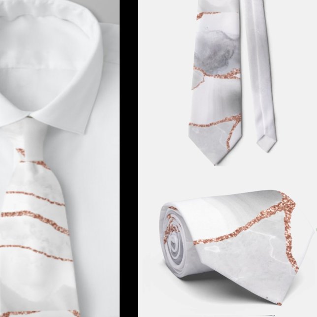 Luxury White Rose Gold Agate Geode Glitter Tie (Creator Uploaded)