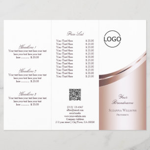 Luxury White Rose Gold Decor Logo QR Code Tri Fold Flyer