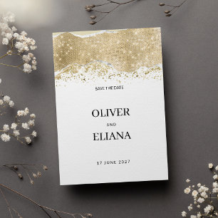 Luxury white silver gold glitter Save the Date Invitation