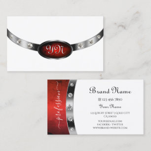 Luxury White Silver Red Marble Faux Rhinestones Business Card