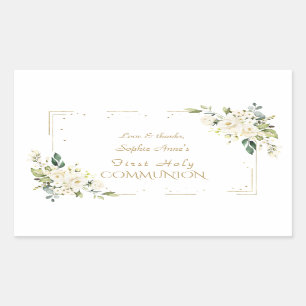 Luxury White Wild Roses First Holy Communion  Rectangular Sticker
