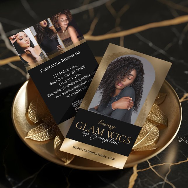 Luxury Wig Hair Studio Arch Luxe Photo Black Gold Business Card (Luxury Wig Hair Studio Arch Luxe Photo Black Gold Business Card)