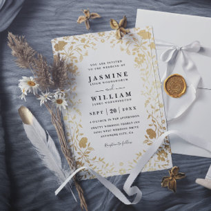 Luxury Wildflower Gold Elegant Modern Chic Wedding Invitation