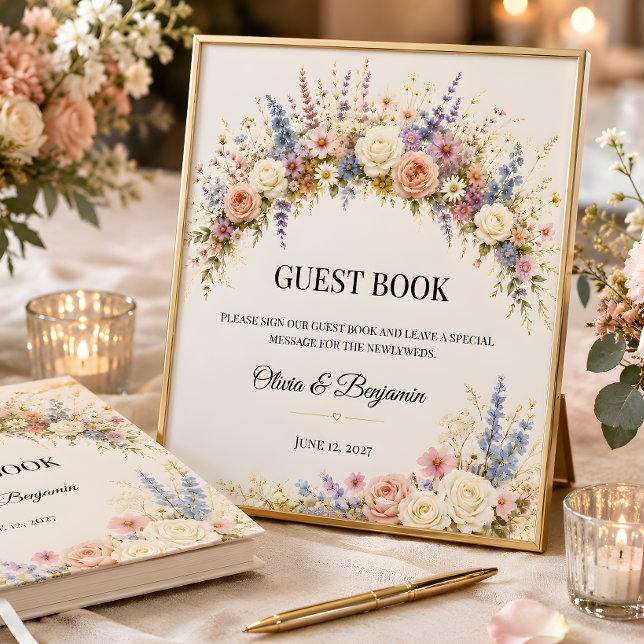 Luxury Wildflower Guest Book Sign (Part of the luxury wildflower meadow wedding theme collection, guest book sign)