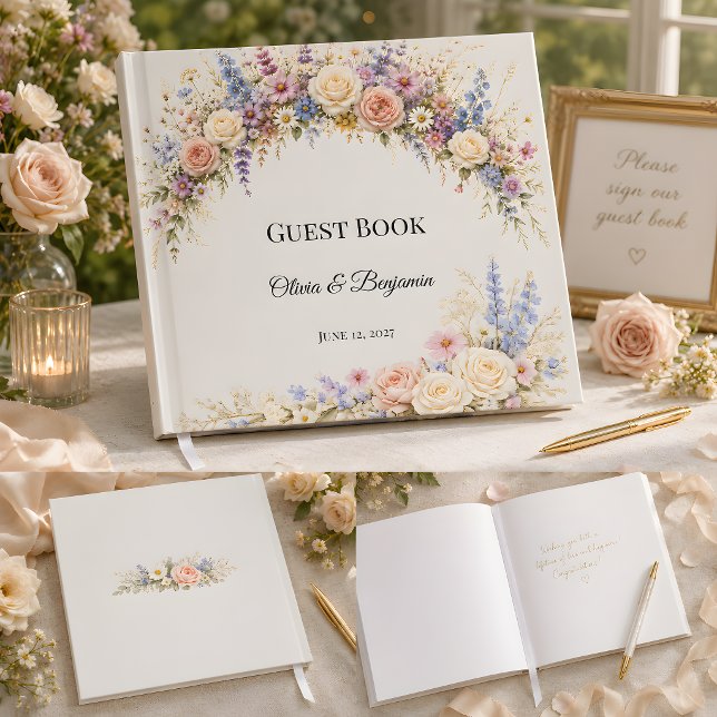 Luxury Wildflower Meadow Wedding Guest Book (Part of the luxury wildflower meadow wedding theme collection, guest book)