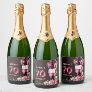 Luxury Wine & Balloons 70th Birthday Sparkling Wine Label