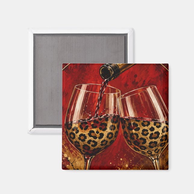 Luxury Wine Glasses & Gold Leopard Print Magnet (Front/Back)