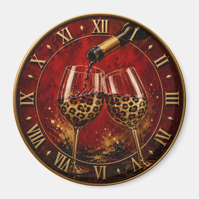 Luxury Wine Glasses & Gold Leopard Print Magnet (Front)