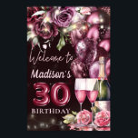 Luxury Wine Magenta 30th Birthday Welcome Sign<br><div class="desc">Luxury Magenta Wine Adult Birthday design. Matching products can be found in Magenta Wine Adult Birthday collection.</div>