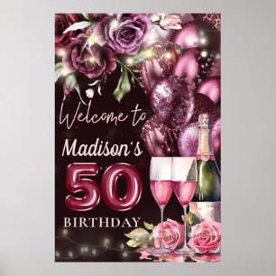 Luxury Wine Magenta 50th Birthday Welcome Sign