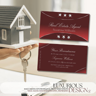 Luxury Wine Red Silver Decor and Sparkly Diamonds Business Card