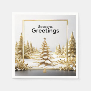 Luxury Winter Christmas Golden Snowy Forest Napkin