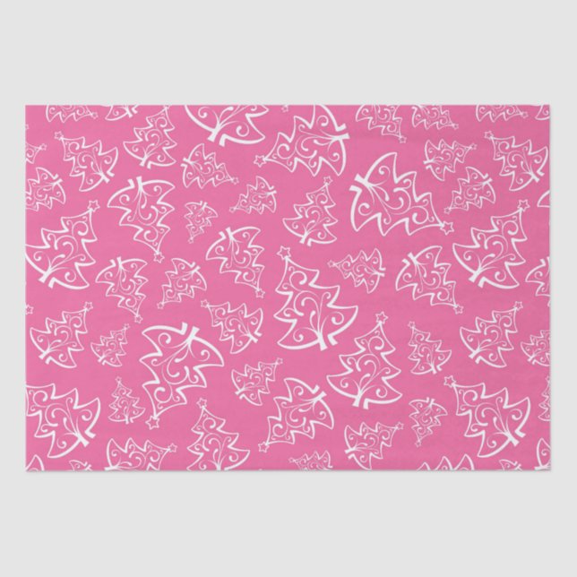 Luxury Winter Pink and White Christmas Trees Tissue Paper (Front)
