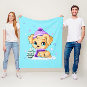 Luxury Winter Puppy Dog Blue Fleece Blanket MEDIUM