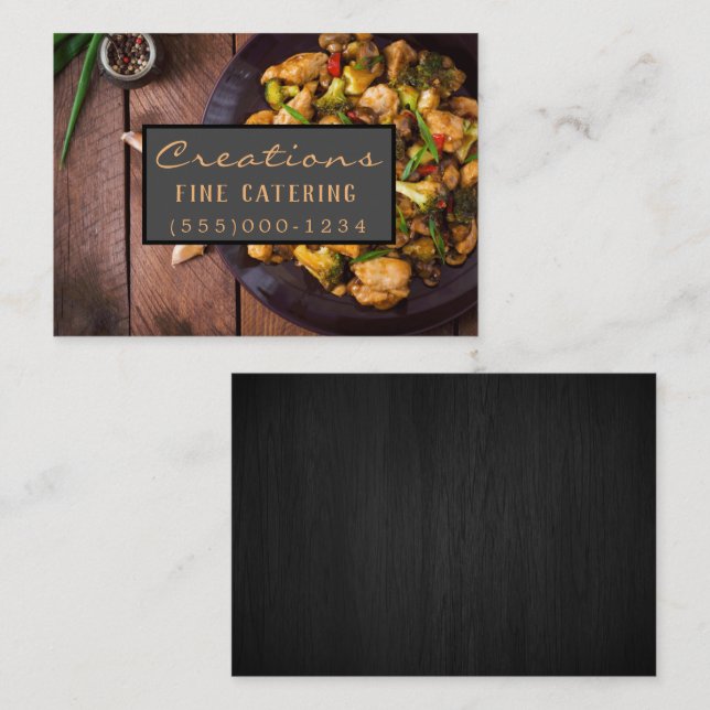 Luxury Wood Design Dinner Food Plate Chef Catering Business Card (Front/Back)