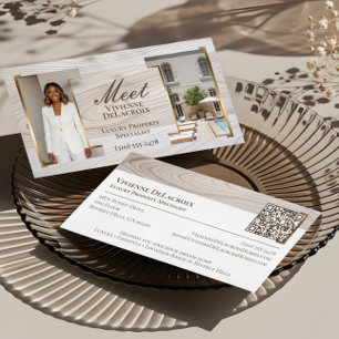 Luxury Wood Professional Photo Collage Elegant Business Card