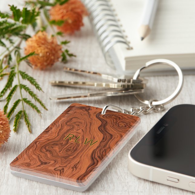 Luxury Woodgrain Faux Walnut  Key Ring (Front Right)