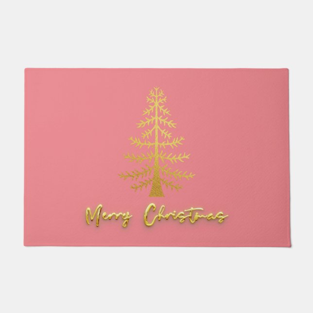 Luxury Xmas tree script text elegant girly pink Doormat (Front)