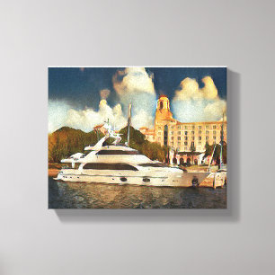 Luxury Yacht Wall Art Coastal Harbor Scene